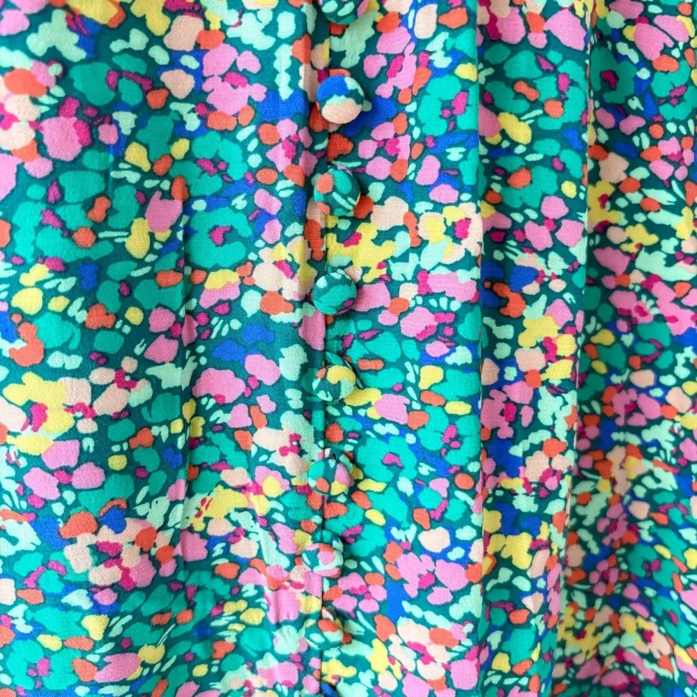 LOFT Green Floral Midi Skirt with Pink & Yellow Accents - Picture 2 of 6